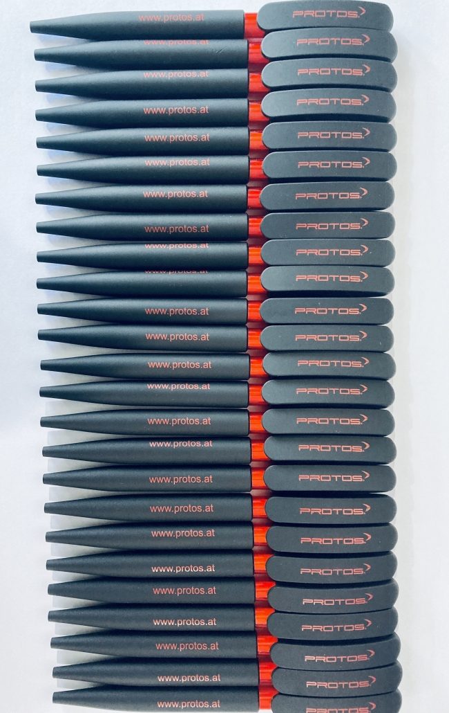 106974 - PROTOS Black & Red Branded Pen - Blue Ballpoint