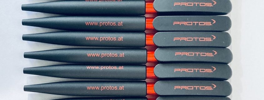 106974 - PROTOS Black & Red Branded Pen - Blue Ballpoint